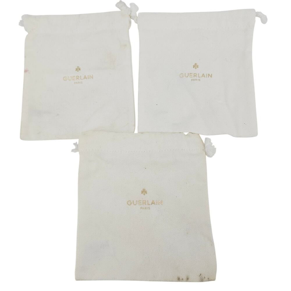 Lot of 3 Guerlain Cosmetic Jewelry Organizing Cotton Bags Pouch 5.5"x5"